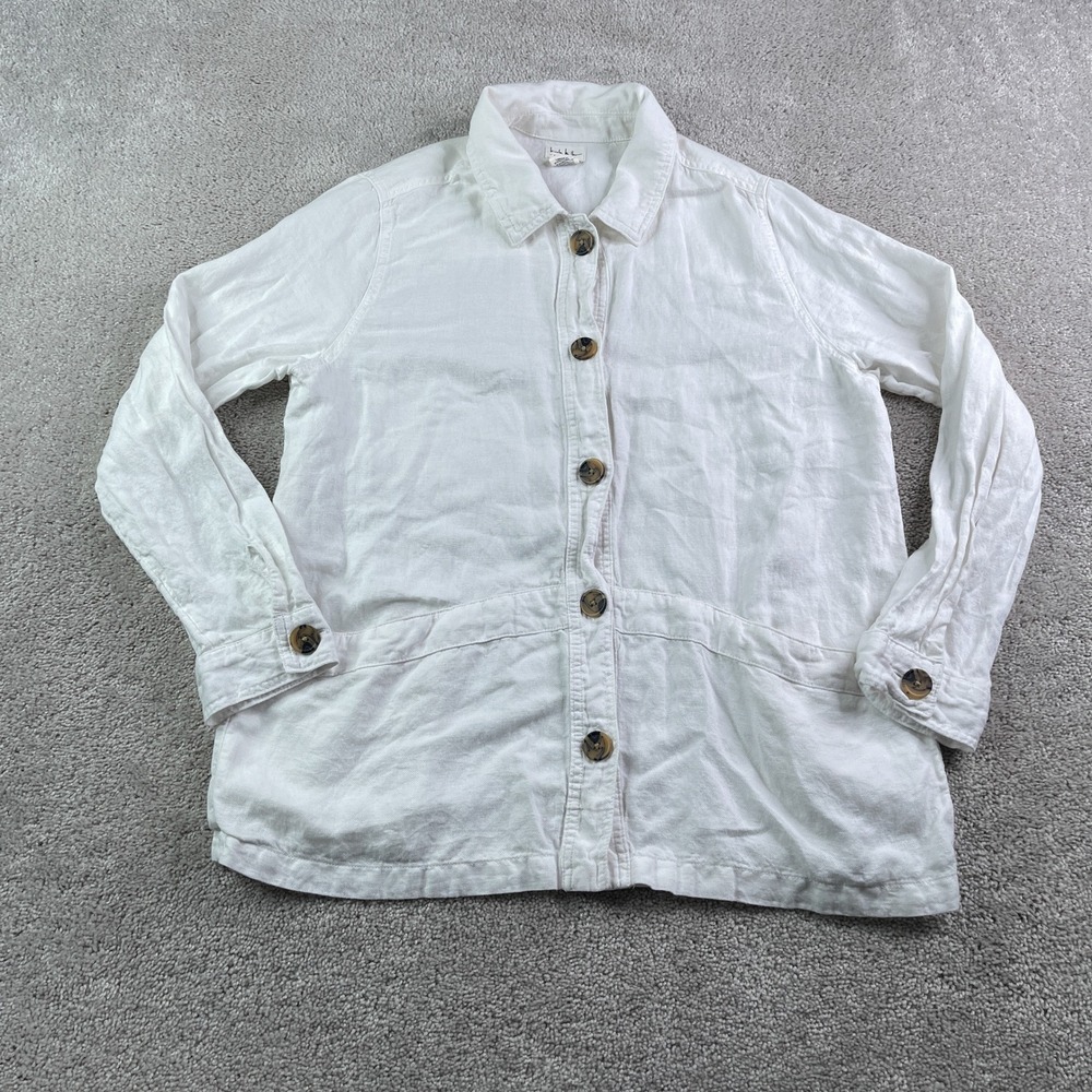 Nicole Miller Jacket Womens Large White Linen Blend Button Up Utility Minimalist